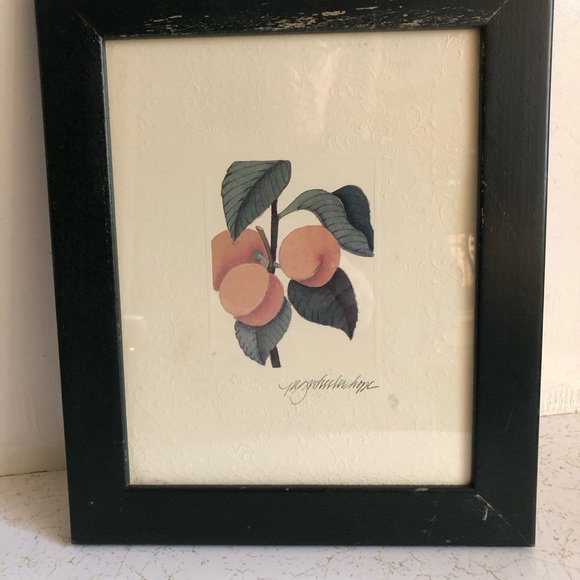 Vtg PEG WHEELER HOPE Framed peaches print embossed mat distressed black frame - Picture 2 of 10